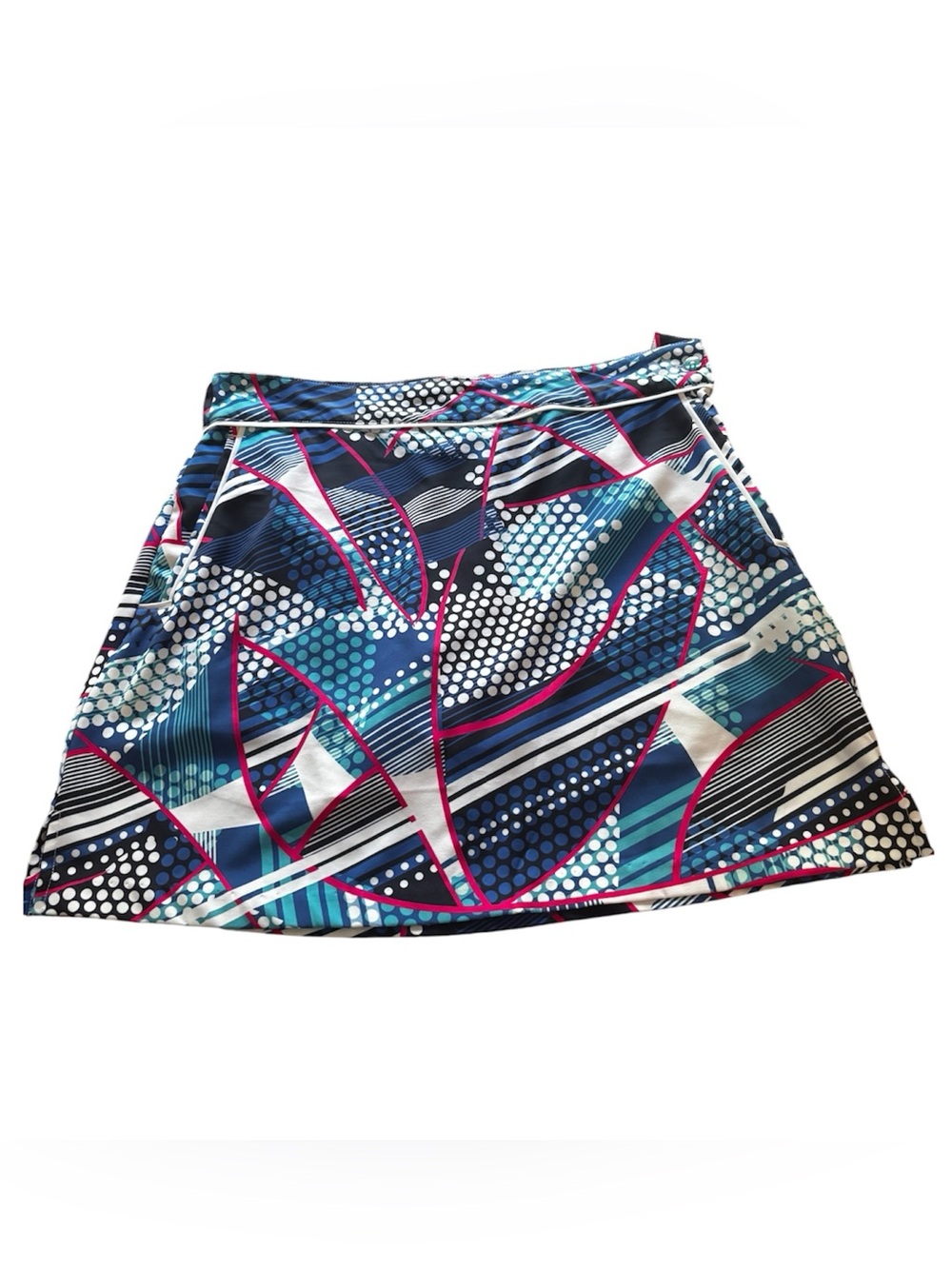 Emerald 18 Geometric Athletic Skort Size 10 Blue Pink Polka Dot Pleated Mini‎